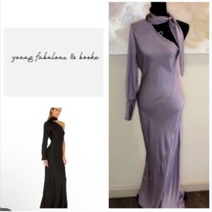 One shoulder beautiful lilac / purple satin gown or formal dress even prom dress